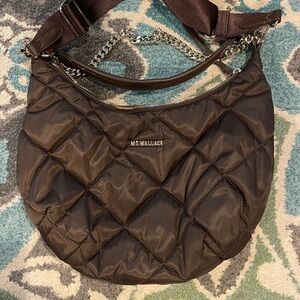 MZ Wallace Brown Quilted Shoulder Bag with Gold Hardware and Crescent Shape